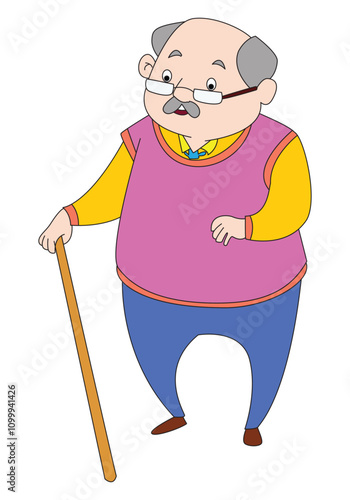 Old man with walking stick vector