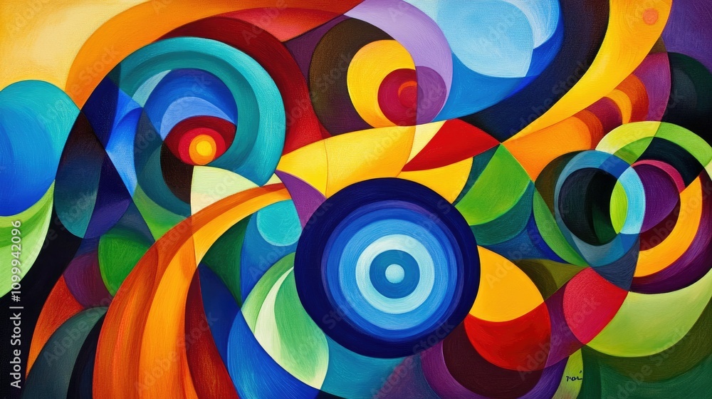 Fototapeta premium Vibrant Abstract Art with Swirls and Circular Shapes in Colorful Design
