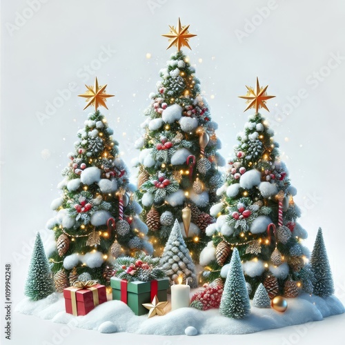  christmas Tree with Snow isolated on or white background
