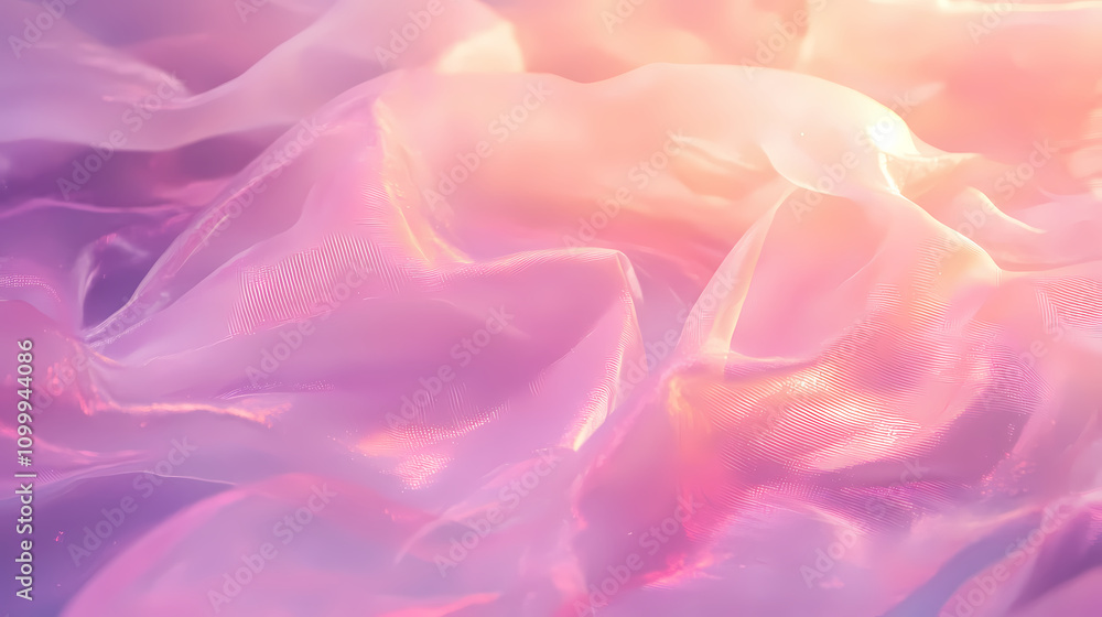 Fototapeta premium Iridescent gradient graphic mesh with a soft concept featuring an abstract background and a fantasy paper effect pink blur with a pearlescent texture and violet hues. Ethereal. Illustration