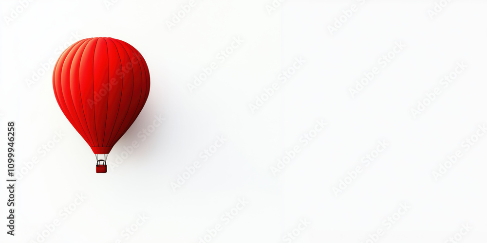 Fototapeta premium Minimalist red hot air balloon against white background with shadow