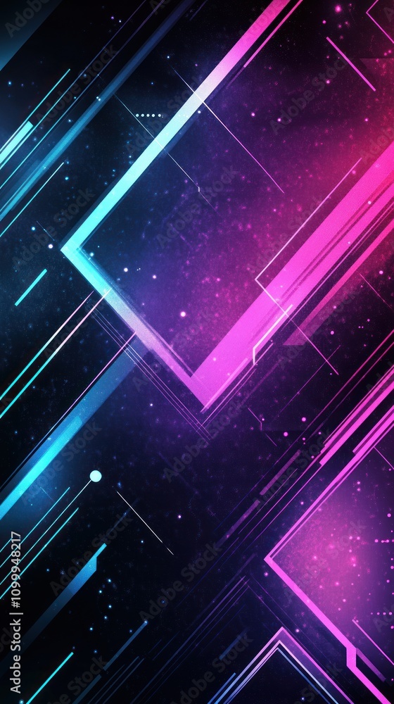 Obraz premium Abstract Neon Lines and Geometric Shapes on Dark Background