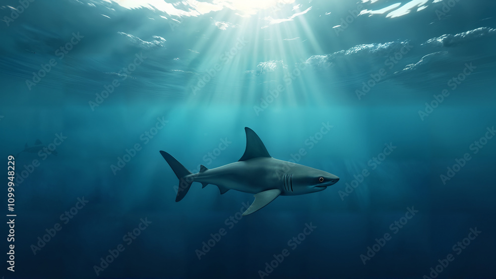 Naklejka premium Shark in a Tranquil Ocean