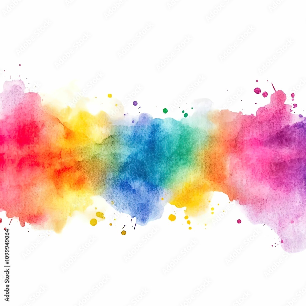 Fototapeta premium Rainbow watercolor banner background on white. Pure vibrant watercolor colors. Creative paint gradients, fluids, splashes, spray and stains