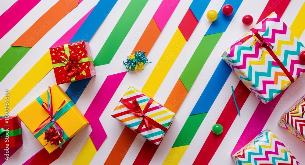 Fototapeta premium Zigzag lines in alternating bright colors offering an energetic and dynamic look perfect for birthday or celebration gifts
