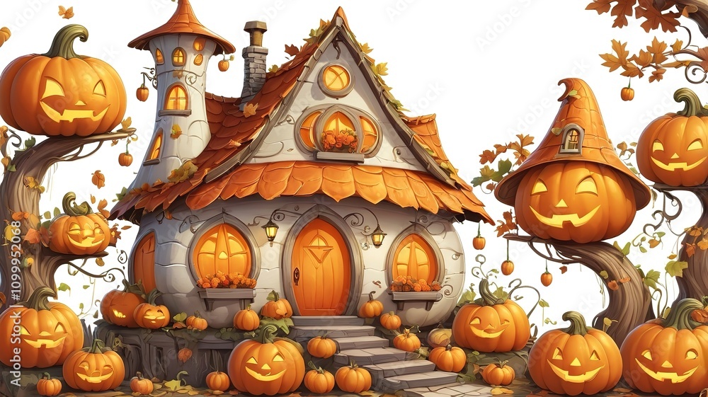 Obraz premium cute fairytale pumpkin house clipart