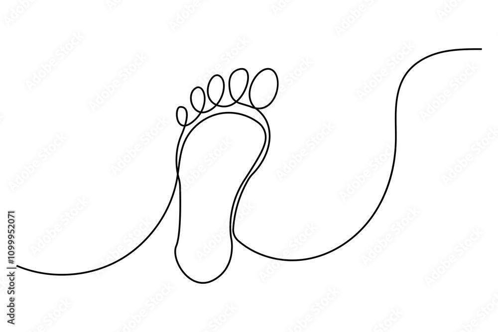 Fototapeta premium Foot sole continuous one line drawing of footprint isolated outline flat vector icon