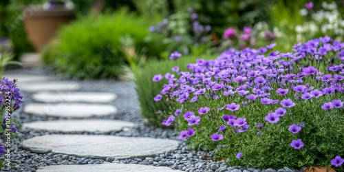 Purple flowers of Neomarica caerulea bloom vibrantly in the garden, showcasing the beauty of Neomarica caerulea in a serene outdoor setting filled with natural charm. photo