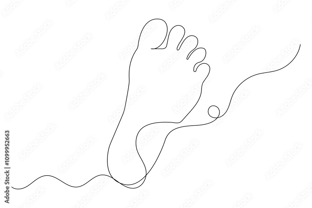 Fototapeta premium Foot sole continuous one line drawing of footprint isolated outline flat vector icon