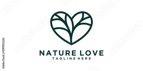 logo design love and plants,nature,heart,symbol,icon,vector,idea,creative