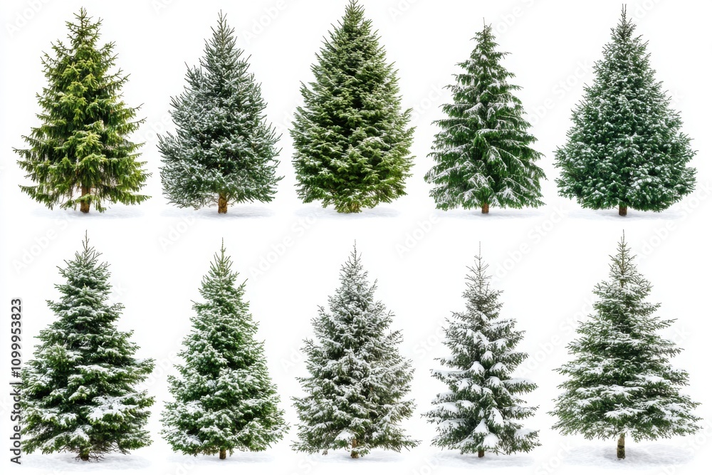 Obraz premium Collection of christmas Trees with Snow isolated on or white background