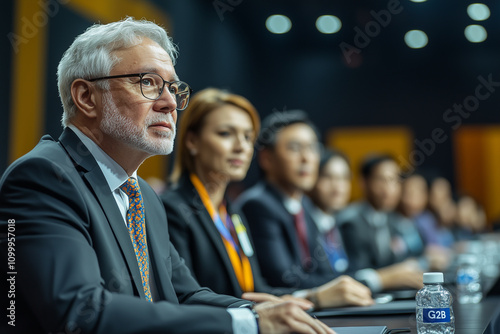 Business leaders receiving G2B awards at a government-sponsored ceremony, with 