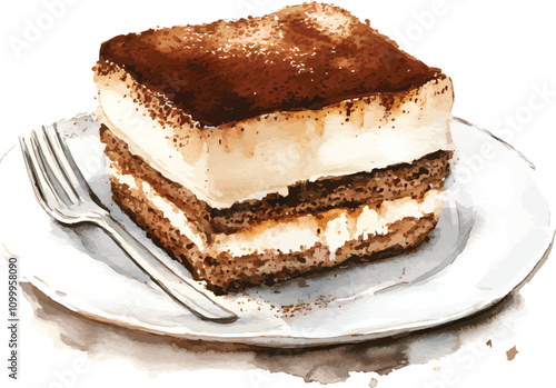 Vector italian dessert tiramisu, watercolor