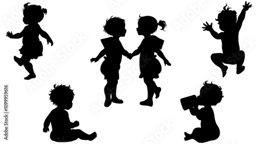 Stylish silhouette set of babies