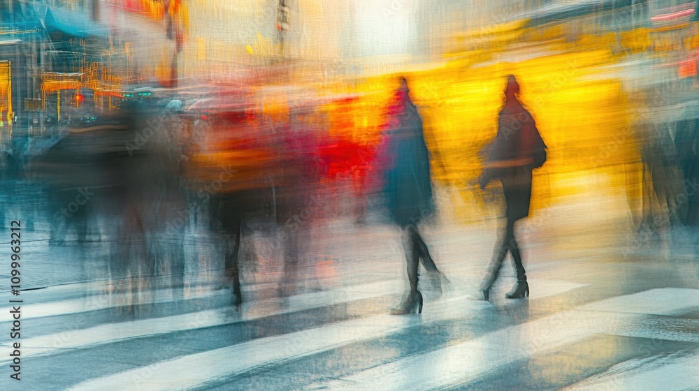 Blurry City Street Crosswalk Pedestrian Movement Blurry City Street Crosswalk Pedestrian Movement