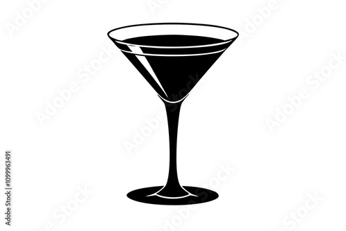 Cocktail Glass Silhouette Elegant Drinkware Vector Illustration