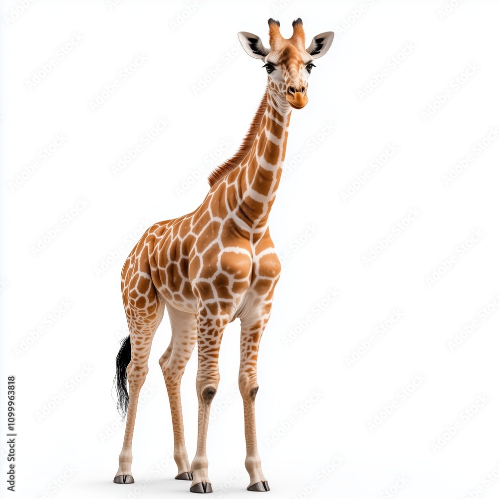 Obraz premium Giraffe standing tall vibrant pattern on a bright white background