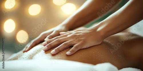 Wallpaper Mural Close up of masseur hands performing a soothing back massage in a serene spa center setting. The artistry of the masseur hands enhances the relaxation experience in this tranquil environment. Torontodigital.ca
