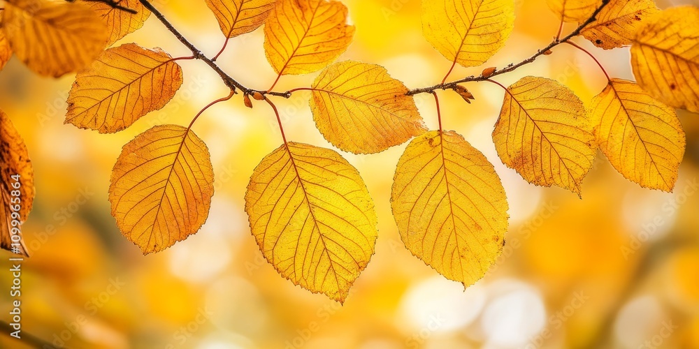 Fototapeta premium A close up vertical view of vibrant yellow autumn leaves on a tree showcases the beauty of autumn leaves in all their glory, highlighting the rich colors and intricate textures of autumn leaves.