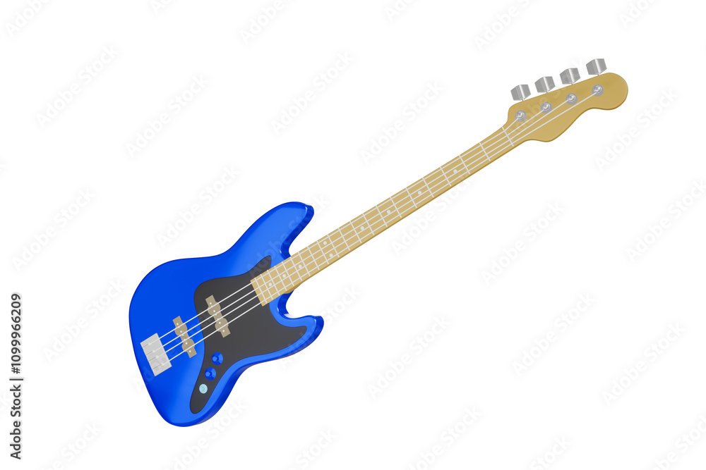 Obraz premium electric guitar blue bass guitar For designing music in a minimalist style Rendering 3D illustrations separated from the background-