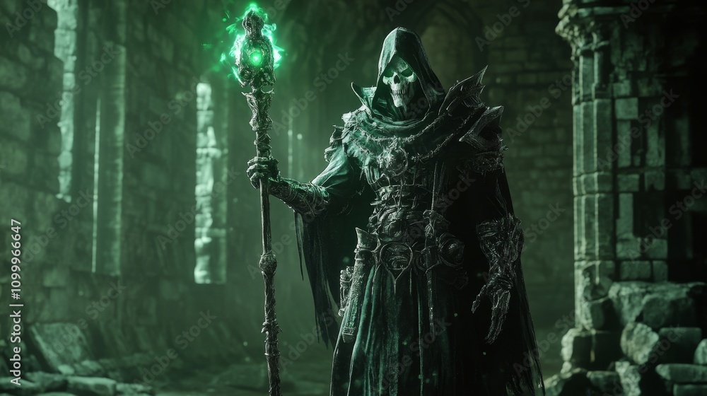 Fototapeta premium Dark Fantasy Mage in Ancient Ruins