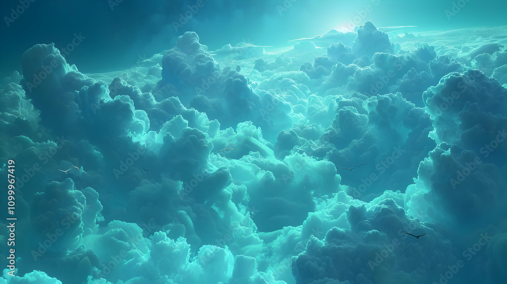 Fototapeta premium Teal Cloudscape Illustration: A Dreamlike Aerial View