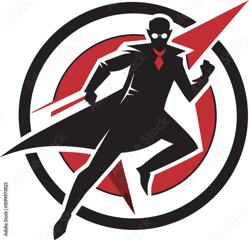 Spy Silhouette Logo in Fighting Position - Simple Vector Design, Art & Illustration