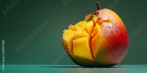 Partially eaten mango showcases an intriguing sight, emphasizing the unique relationship between wildlife and fruit, with the partially eaten mango highlighting nature s impact on food. photo