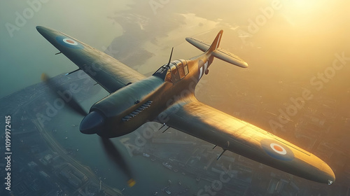 Naklejka Golden Hour Spitfire 3D Render