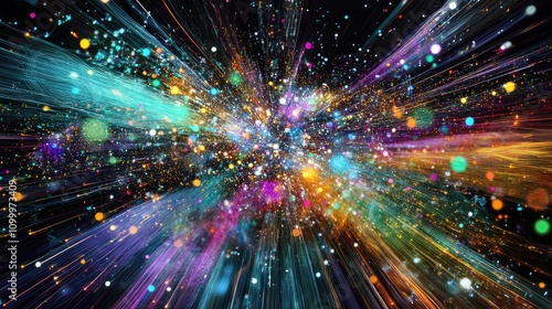 Wallpaper Mural An abstract data cluster in vibrant 3D, with floating lines and nodes forming intricate patterns of light and color Torontodigital.ca