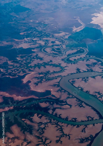 Aerial view of Queensland's winding rivers and wetlands