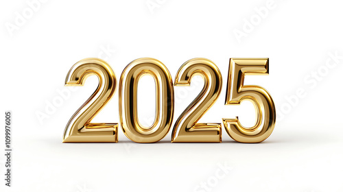 3D render of 2025 in gold chrome white background