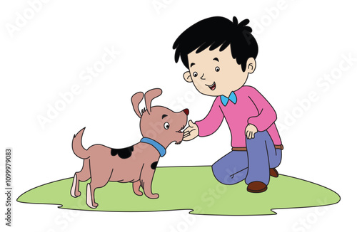 Cute Child playing dog cartoon vector illustration