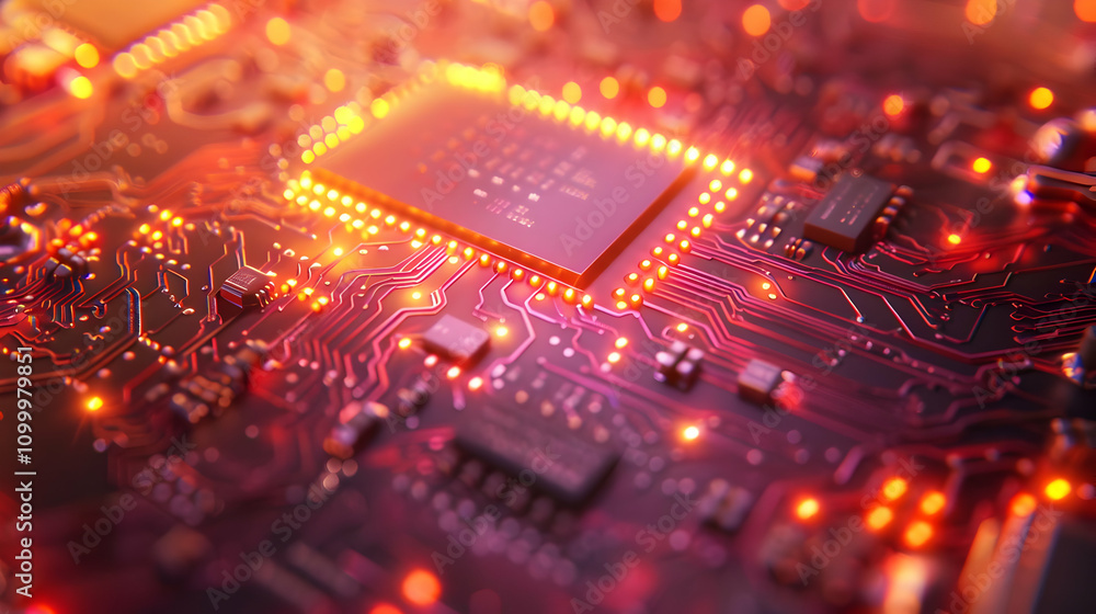 Fototapeta premium Glowing Circuit Board 3D Illustration