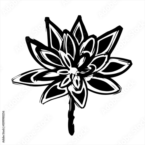 Fleur de Lotus en Noir et Blanc Vecteur