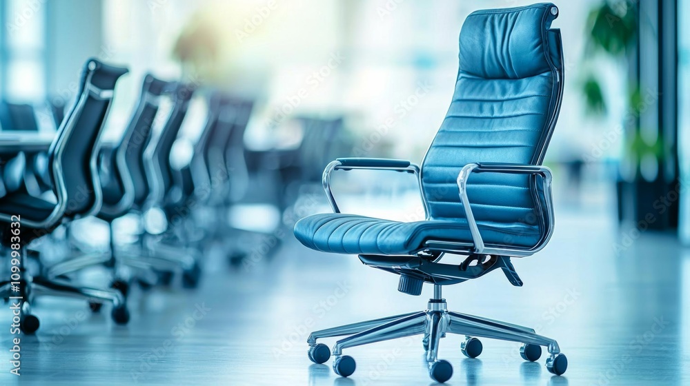 Fototapeta premium Business chair concept background in a conference room with chairs and a window , isolated on white background, , copy space, copy space for text,