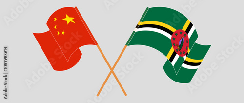 Crossed and waving flags of China and Dominica. Vector illustration