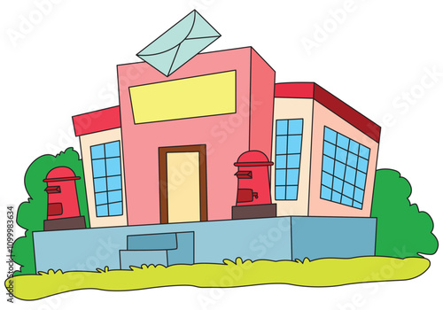 Cute post office cartoon illustration
