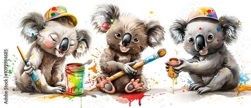 Koalas painting a mural