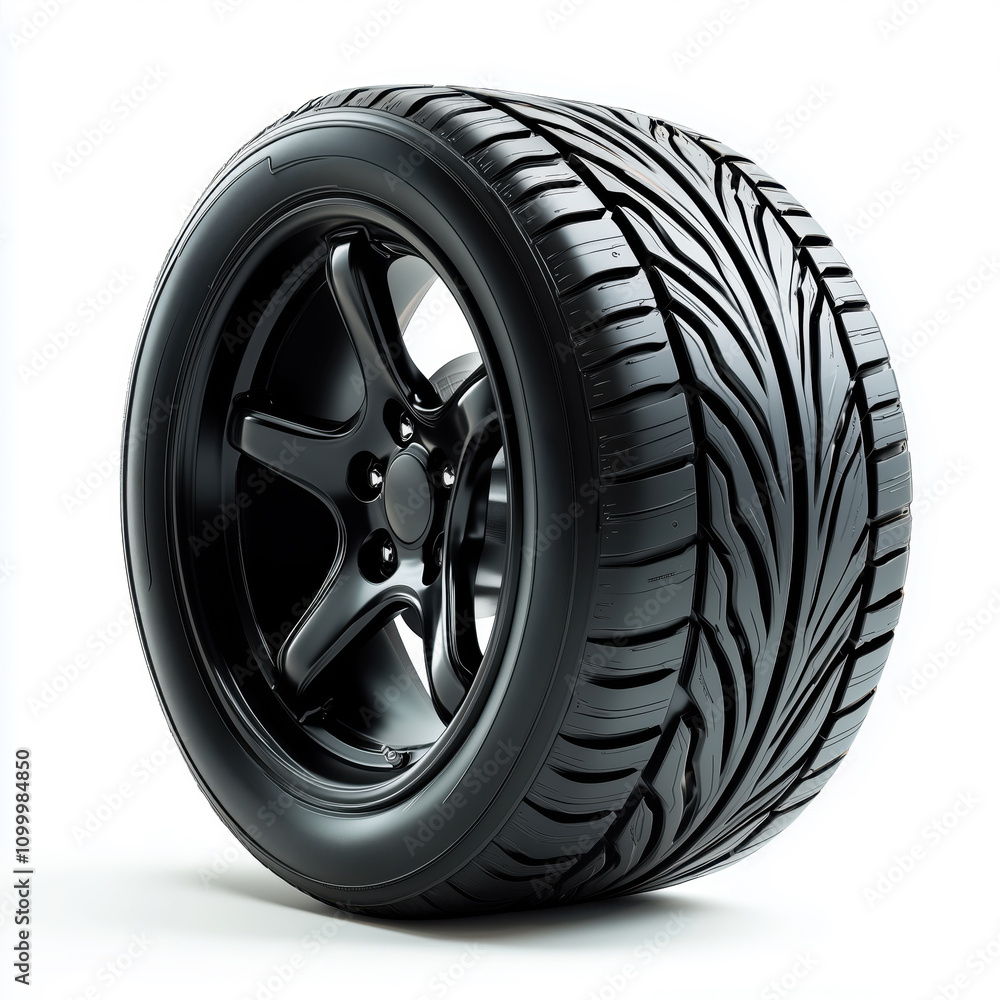 Obraz premium High-detail tire showcasing realistic tread pattern and textured rubber against a clean backdrop