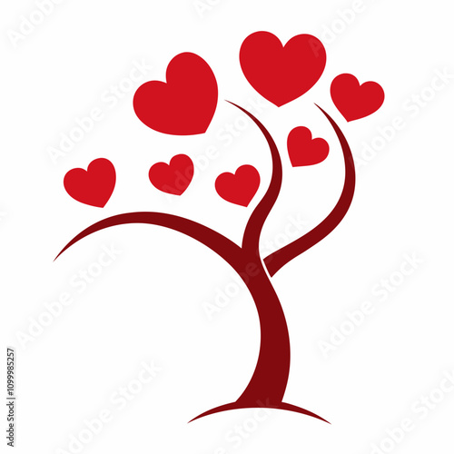 Tree of love abstract fantastic curved tree with love vector illustration on white background