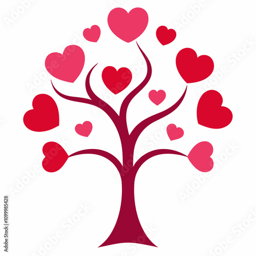 Tree of love abstract fantastic curved tree with love vector illustration on white background