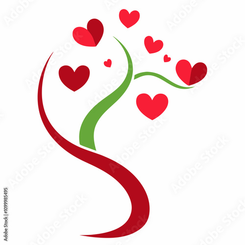 Tree of love abstract fantastic curved tree with love vector illustration on white background