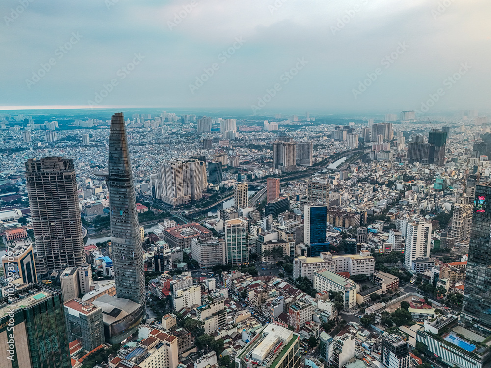 Fototapeta premium A city with tall buildings , Ho Chi Minh city, Vietnam