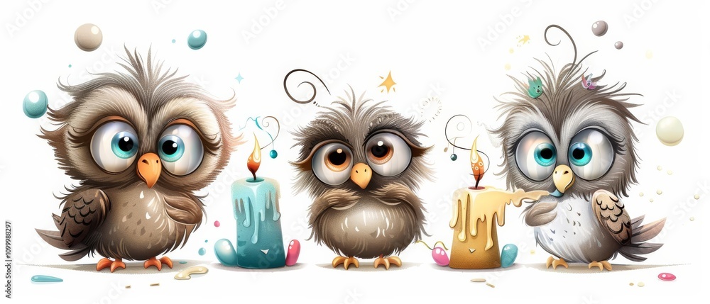 Fototapeta premium Owls making candles