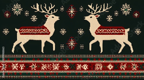 Cozy Christmas Knit: Reindeer in Festive Fair Isle Sweater Design. Perfect Holiday Cheer! photo