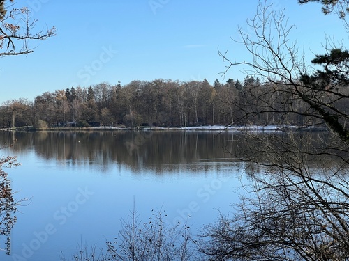 Late autumn atmosphere on the Swiss Katzenseen lakes or Katzensee lakes (Katzen lakes), Regensdorf - Lenzerheide - Canton of Zurich (Zürich or Zuerich), Switzerland (Schweiz) photo