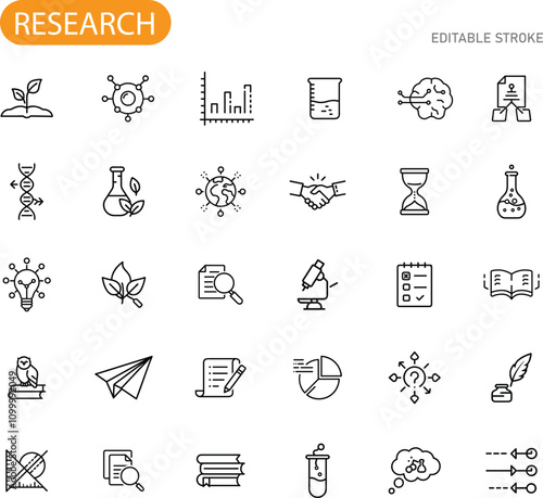 Research Icons Science, Innovation, Growth, Collaboration, and Discovery