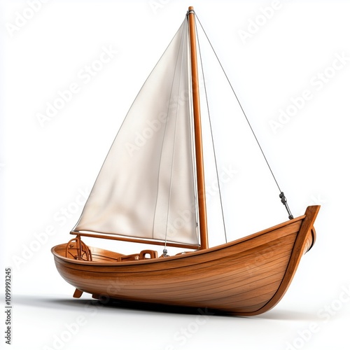 Vintage wooden sailboat with intricate craftsmanship, beautifully isolated on white photo