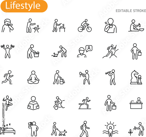 Daily Lifestyle Activities Icons of Health, Fitness, and Wellbeing